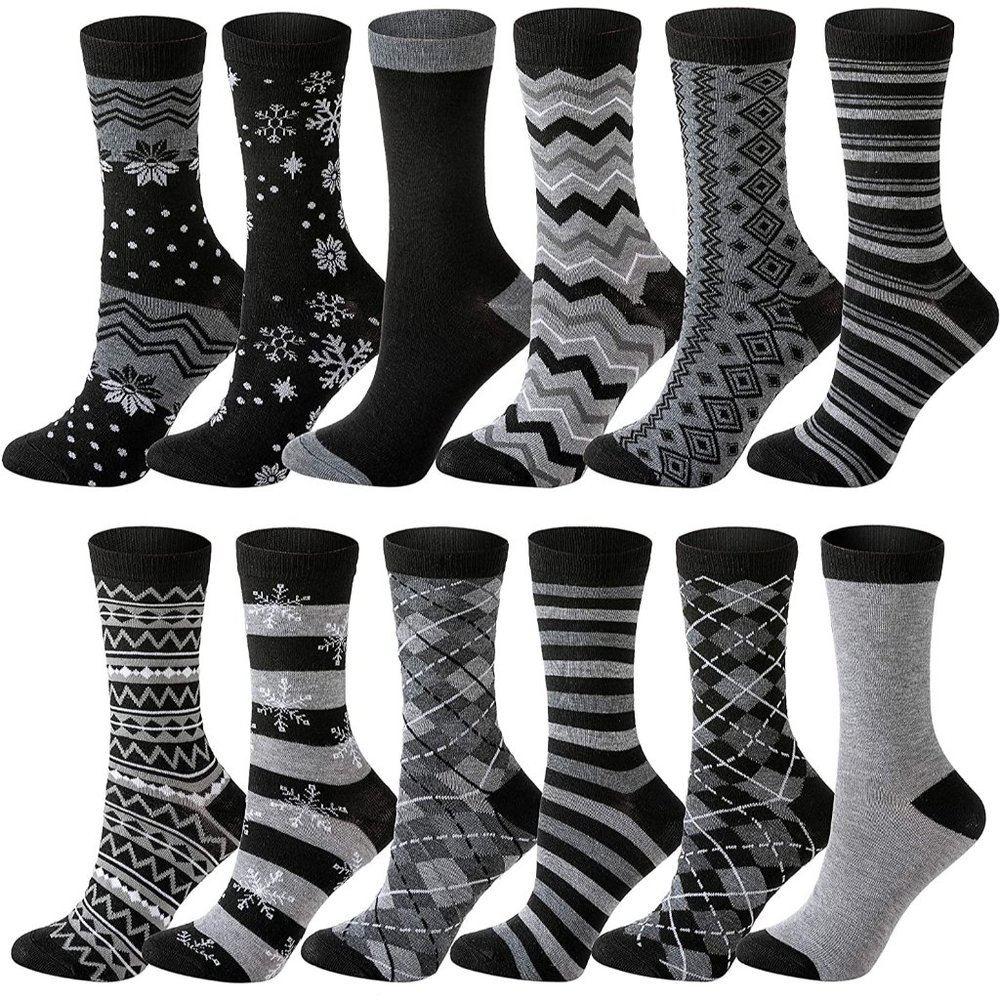 12 Pack Women's Socks Zigzag & Stripes Patterned for Christmas or Holiday Gift